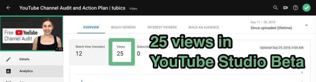 youtube view count in youtube studio