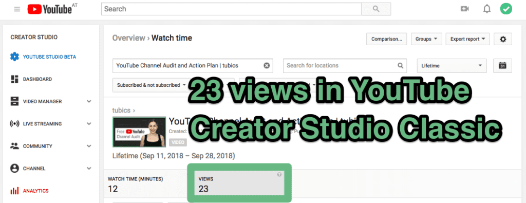 different youtube views in youtube analytics