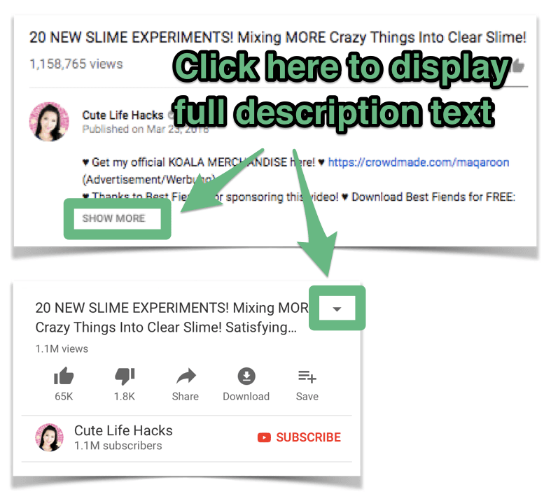 how to see the full YouTube Video Description on desktop and mobile