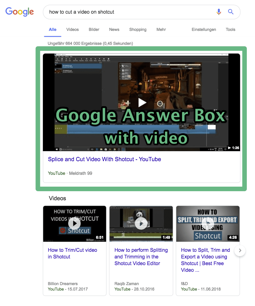 google answer box with youtube video