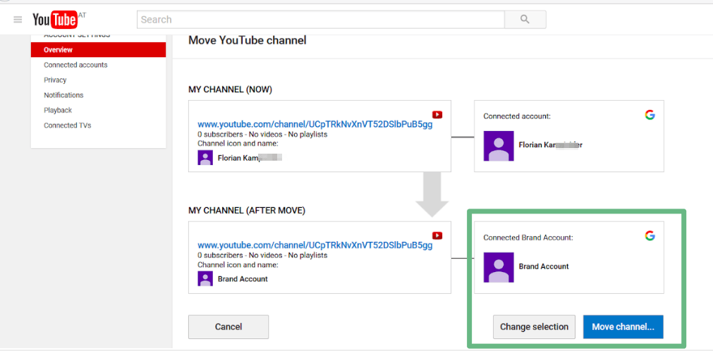 move your YouTube channel to a brand account