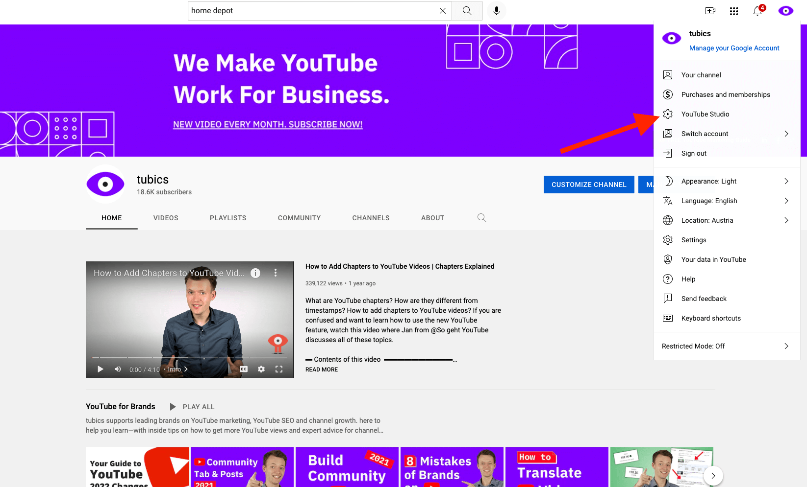 click on "youtube studio"